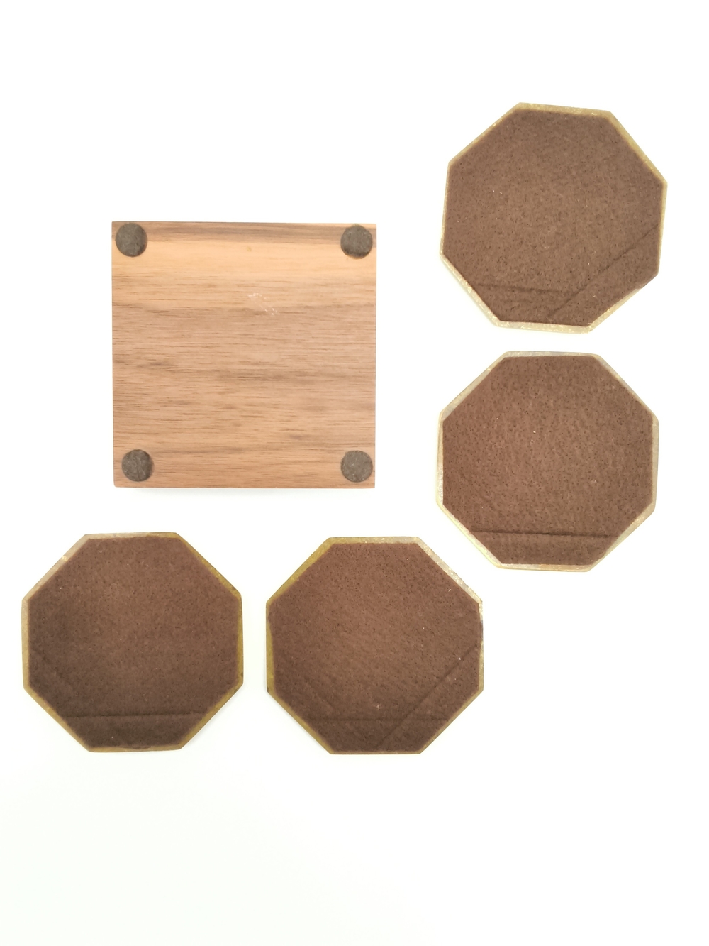 Vintage DuPont Canada Brass & Green Coaster Set with Wood Base – Kingston Site - Picture 8 of 10